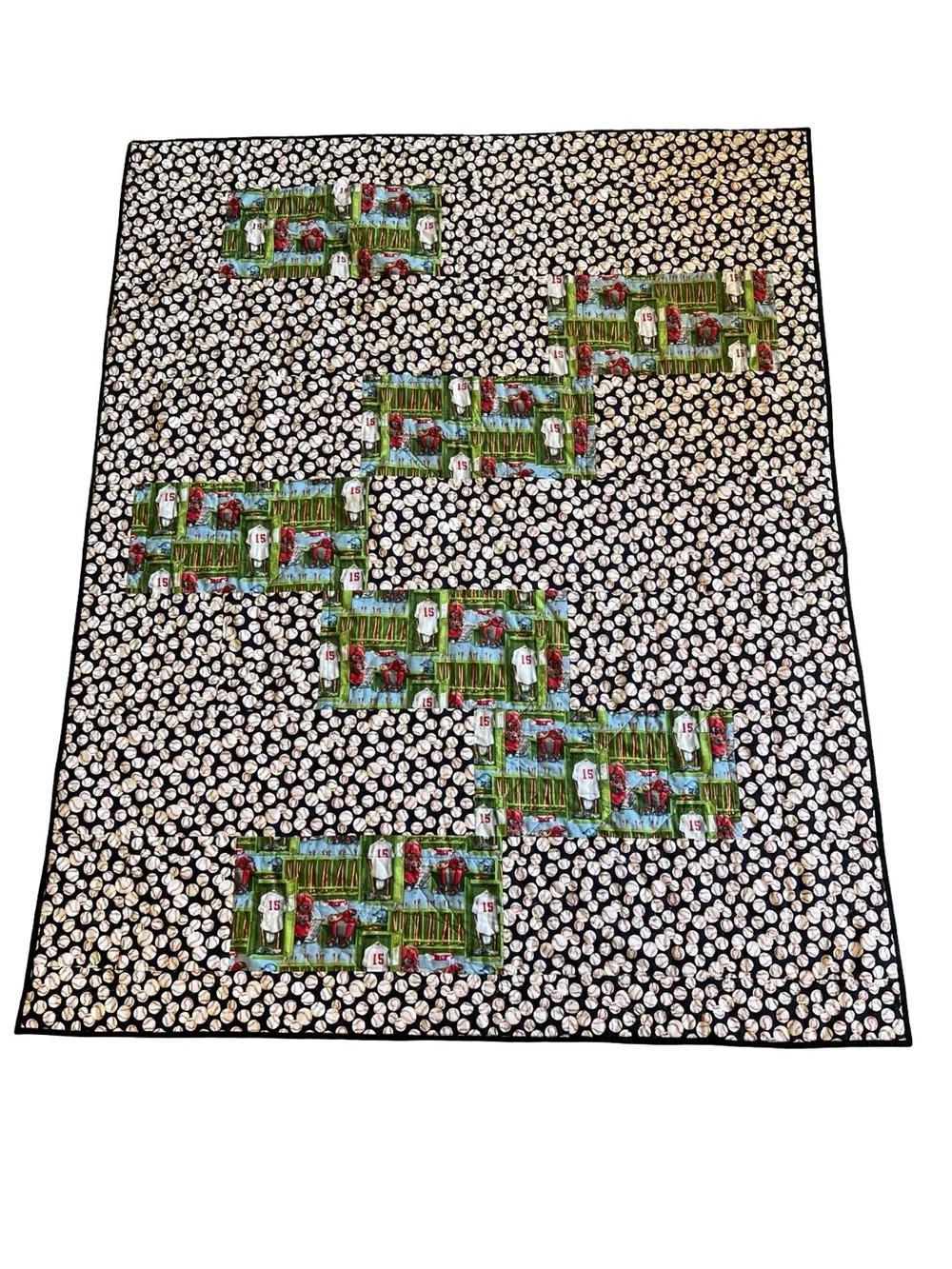 BASEBALL Themed Handmade OOAK Quilt Twin All-American Allstar Sports 77x61” Cozy